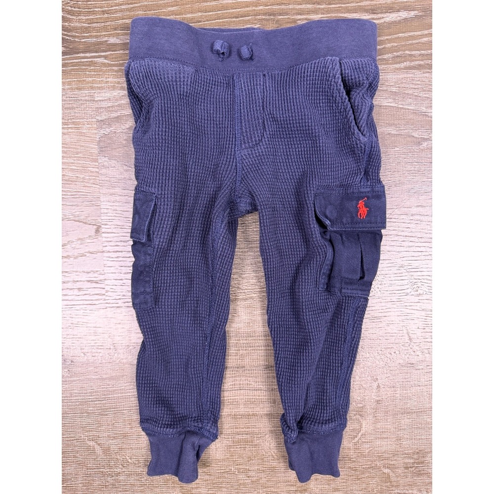 Polo Ralph Lauren Toddler Cargo Pants Size 2 Blue Waffle Knit Red Pony